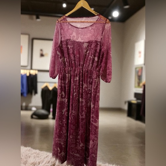 Candolite.  Elegant Long Sleeve Purple Dress - Picture 3 of 9